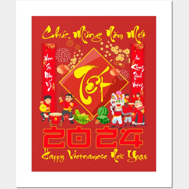 Chuc Mung Nam Moi Happy Vietnamese New Year 2024 Boy Kid Girl Wall Art by _So who go sayit_